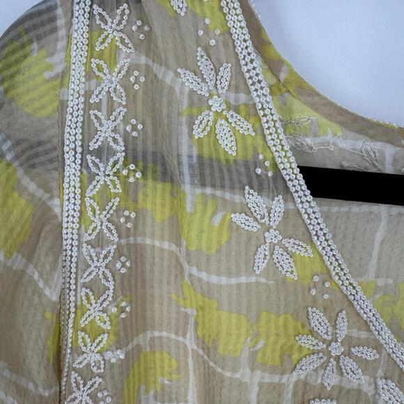 Calypso St. Barth top medium M yellow beaded silk sheer beachy feminine summer - Picture 4 of 6